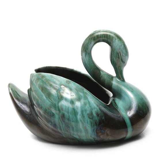 Vintage Blue Mountain Pottery Style Swan Bowl Drip Glaze Art Teal Black Goose - Picture 2 of 7